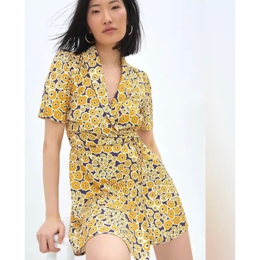 Corey Lynn Calter Anthropologie Yellow Purple Floral Mini Dress Boho Indie XS